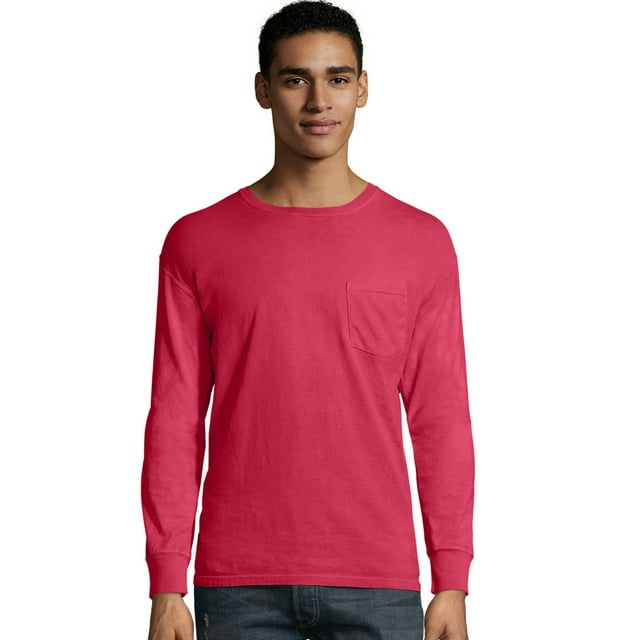 Hanes Mens ComfortWash Garment Dyed Long Sleeve Pocket Tee, 3XL, Crimson Fall