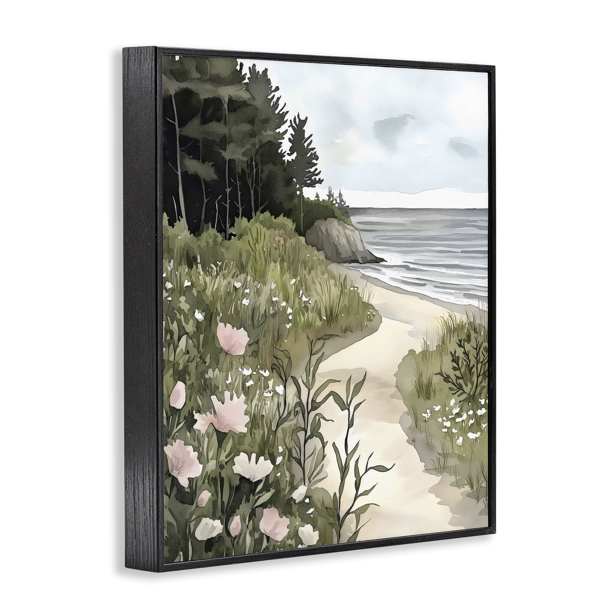 Stupell Industries Coastal Calm Floral Pathway Black Framed Giclee Art, design by Riley B