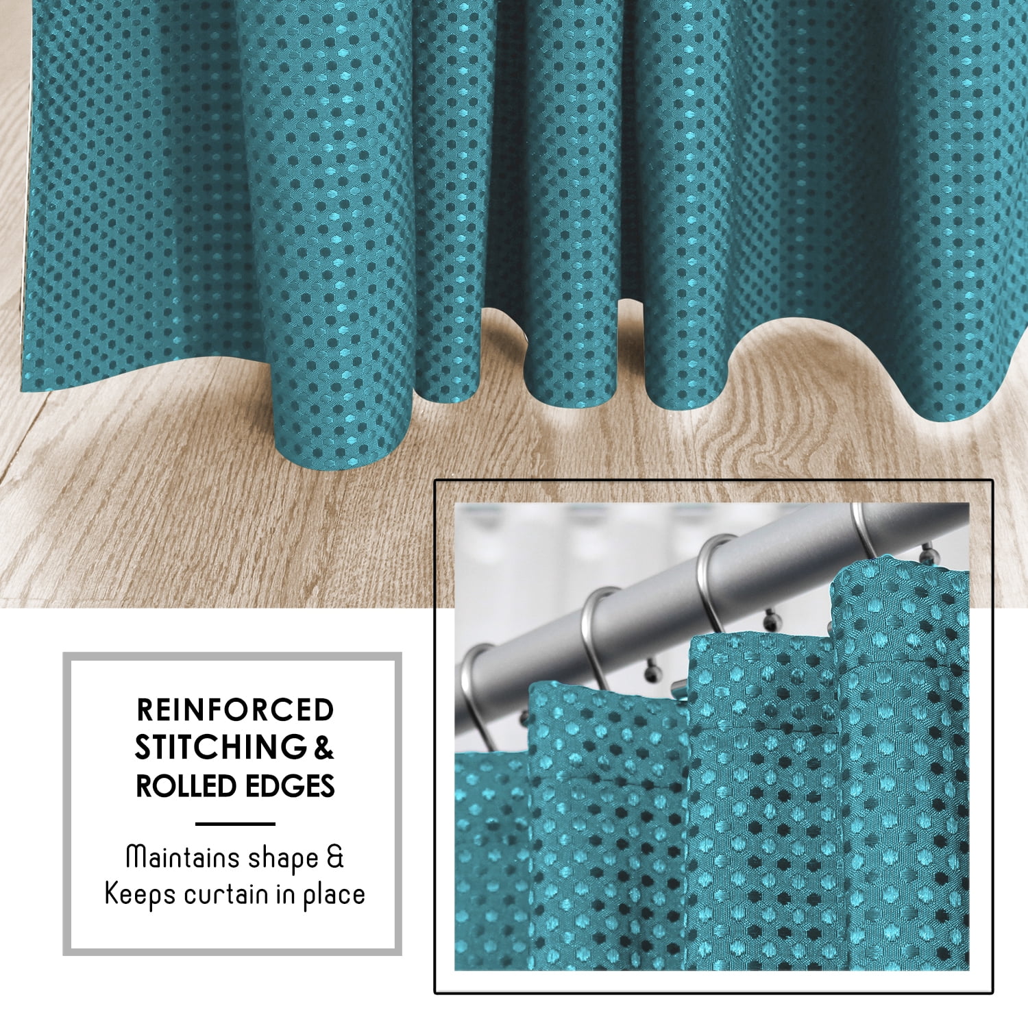 (3 pack) LammaLoe Teal Shower Curtain, Waffle Weave Heavy Duty Fabric Shower Curtain, 72” x 72" Hotel Luxury 256 GSM Bathroom Curtains