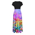 thumbnail image 5 of SMihono Robe Maxi Bohème d'Été pour Femmes Grande Taille Robe d'Été Colorée à Imprimé Floral Manches Courtes Robes de Plage Décontractées Maxi Robe de Plage, 5 of 5