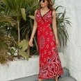 thumbnail image 6 of Bandana - Red Art Womens Night Club Maxi Dress V Neck Sleeveless Bohemia Long Dresses, 6 of 9