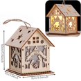 thumbnail image 1 of Cabaña colgante de madera Natural con luces LED cálidas, adornos navideños, lámpara de Castillo brillante de madera, regalos de Año Nuevo, juguetes para niños, 1 of 4