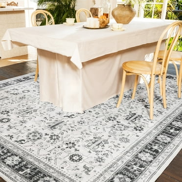 VUNATE Area Rugs for Living Room 8'x10' Washable Floor Carpet Soft Distressed Boho Floral Large Rugs for Bedroom Dining Room Non Slip Indoor Home Decor Gray
