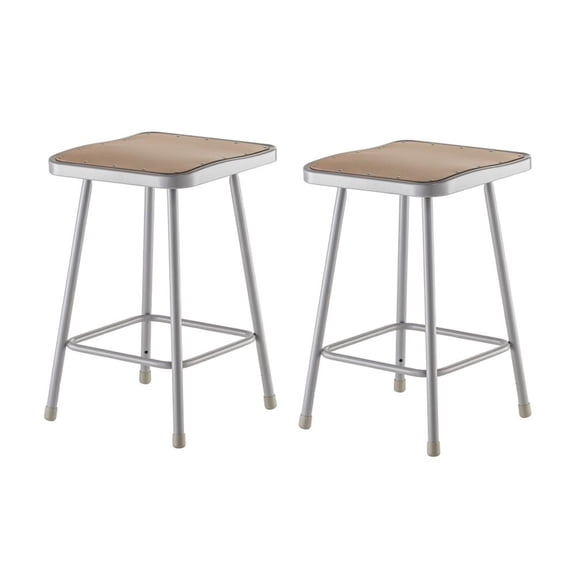 (2 Pack) NPS 24" Heavy Duty Square Seat Steel Stool, Grey