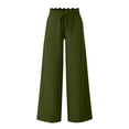 thumbnail image 3 of Miluxas Women's Paperbag Waist Wide Leg Pants Solid Color High Waist Drawstring Work Casual Trousers with Pockets for Vacation Travel Army Green, 3 of 5