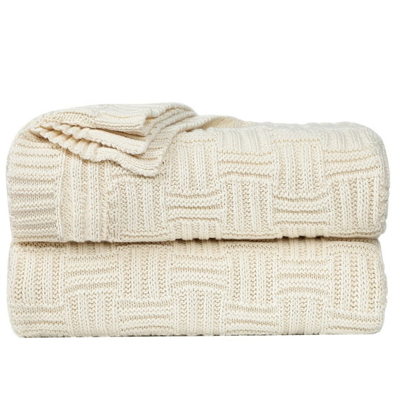 Unique Bargains Cotton Knitted Decorative Throw Blanket for Couch, Beige