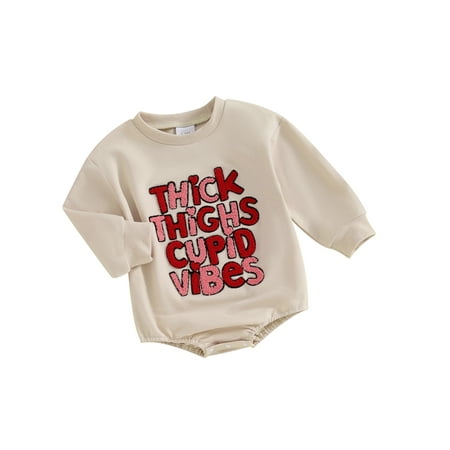 

Co.MMehjri Baby Bubble Romper 3 6 12 18 Months Infant Valentine’s Day Clothes Fuzzy Letter Embroidery Long Sleeve Round Neck Bodysuit Playsuit