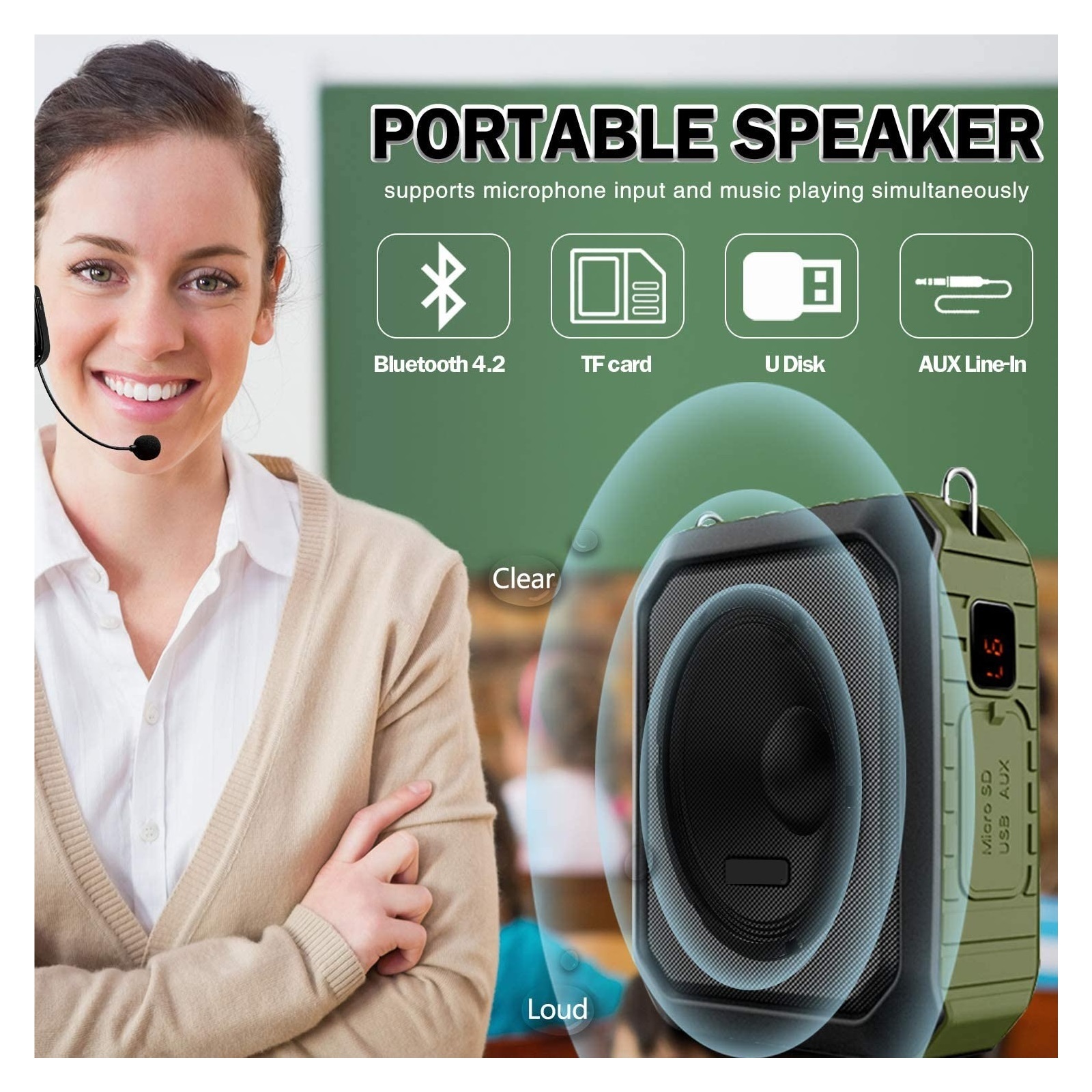 Portable Voice Amplifier With Wireless Microphone For Teachers IPX5 Waterproof Speaker 4400mAh Power Bank M800 ,Powerful Voice Amplifier