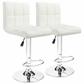 Lacoo Adjustable Armless Swivel Bar Stools with PU Leather, Set of Two in White