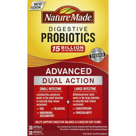 Nature Made Digestive Probiotics, Advanced Dual Action Capsules, 60 Count