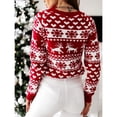thumbnail image 2 of Xmarks Women's Christmas Snowflake Reindeer Knitted Sweater Long Sleeve Round Neck Print Pullover Knitwear, 2 of 6