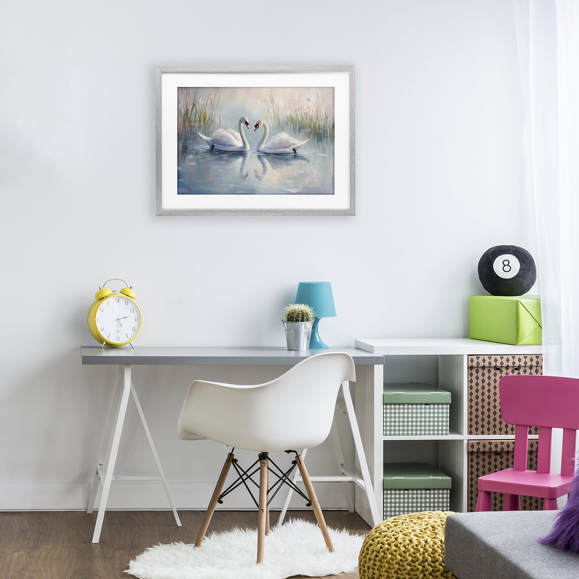 Stupell Industries Simple Swan Reflections Gray Framed Print Under Glass, design by Petal Prints Design