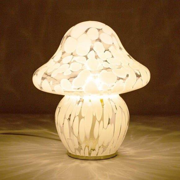 ERDS-Mushroom Lamp Orange White Glass Mushroom Table Lamp for Bedrooms, Living Room, Aesthetic Lamps for Bedroom, Cute Bedside Lamp\u2026 (White with Dot)
