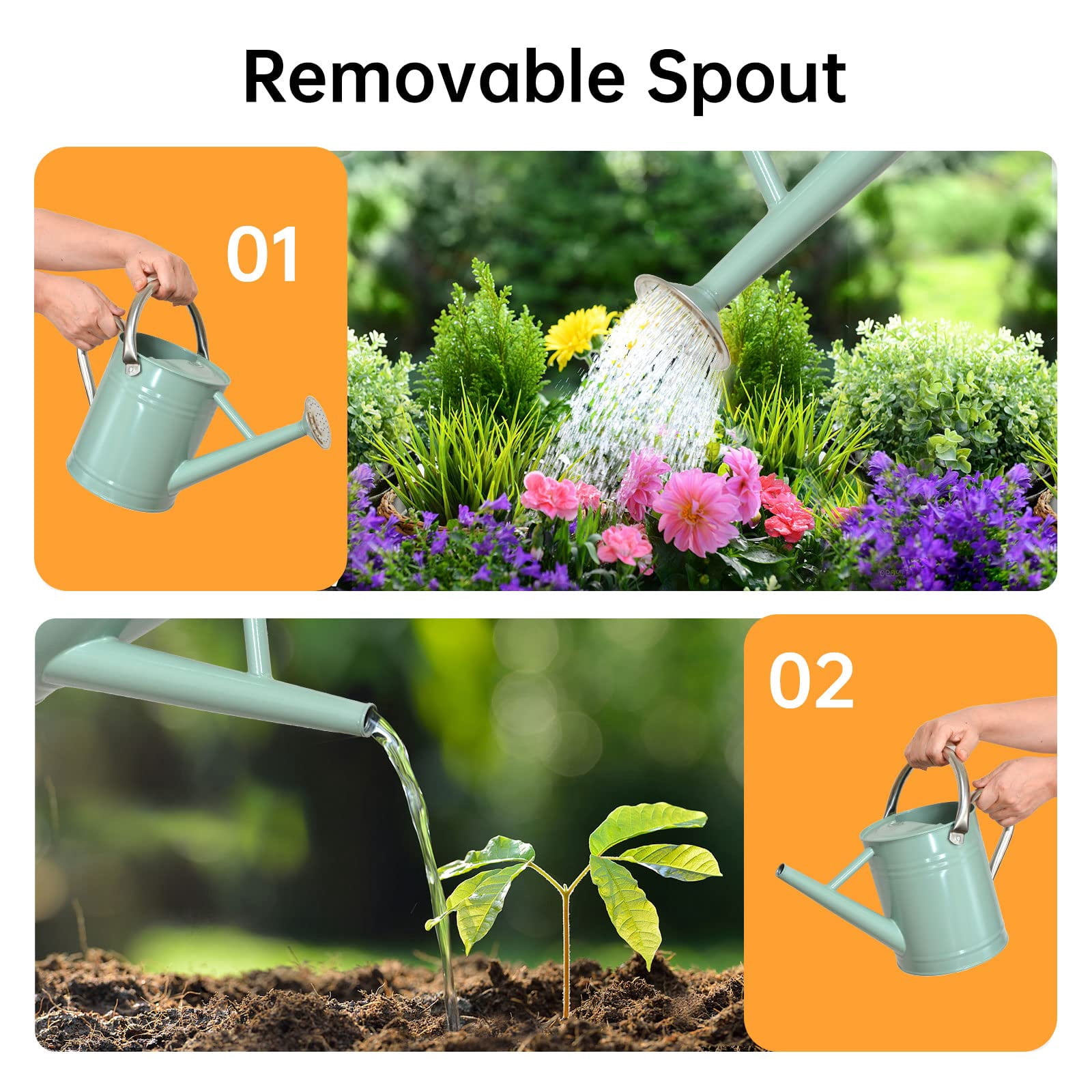 Metal Watering Can for Outdoor Plants, Galvanized Steel Watering Can with Removable spout, 1 Gallon,Perfect Home & Garden Décor Cream Green - CREAM GREEN