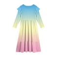 thumbnail image 4 of Abcomgle Girls Dresses Size 10-12 Casual A-Line Ruffle Long Sleeve Girls Long Dresses Gradient Crew Neck Sundresses Tiered Dresses with Pockets,Beige, 4 of 5
