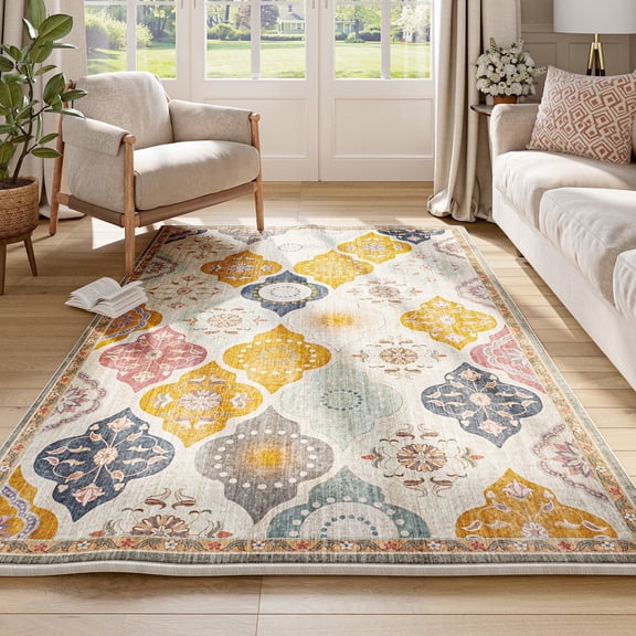 EnHomee Area Rugs for Living Room 3x5 Area Rugs Machine Washable Area Rugs Vintage Boho Indoor Area Rugs for Bedroom,Colorful