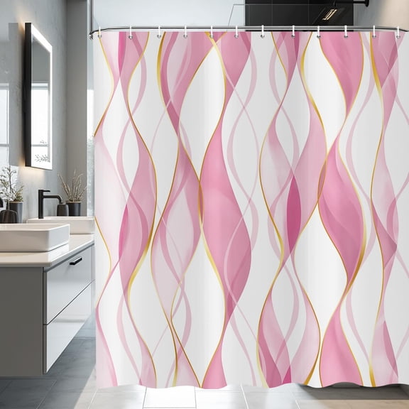Pink Shower Curtain Abstract Modern Striped Bathroom Curtain Sets Wave Marble Art for Bath Home Decor Luxury Hotel, Waterproof Fabric Washable with Hooks-72"W x 96"L (Pack of 1)