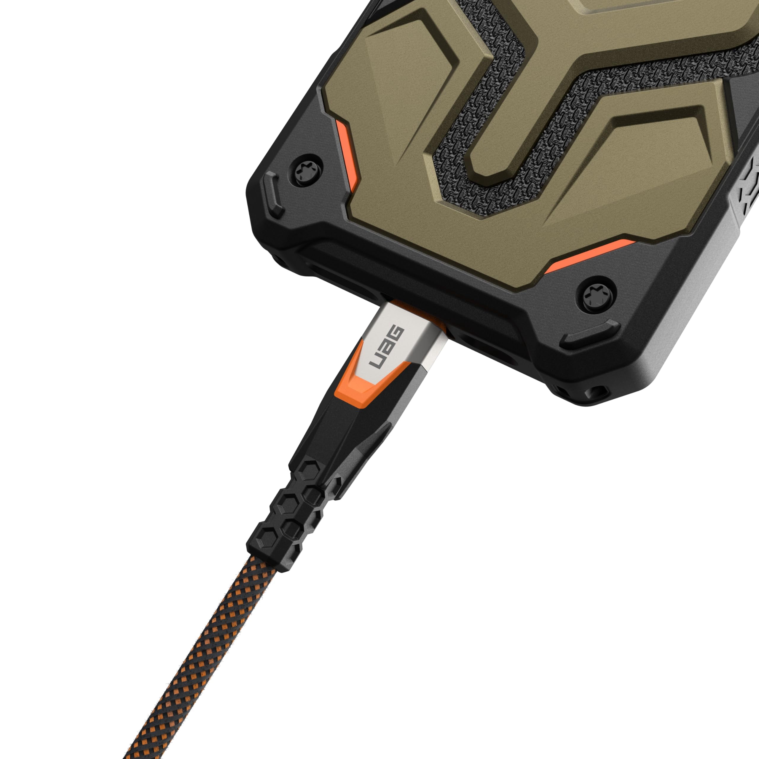 UAG SRGE USB 3.2 Gen 2 240W 20Gbps USB-C to USB-C Cable 2.5ft Rugged Reinforced SuperSpeed Fast Charging Cable with Strap Compatible with iPhone 17/16/15, Galaxy S25/S24/S23 & MacBook, Black/Orange