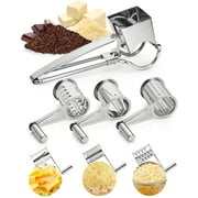 LHS Hand-Cranked Rotary Cheese Grater, Stainless Steel Slicer Shredder, Multi Kitchen Tool