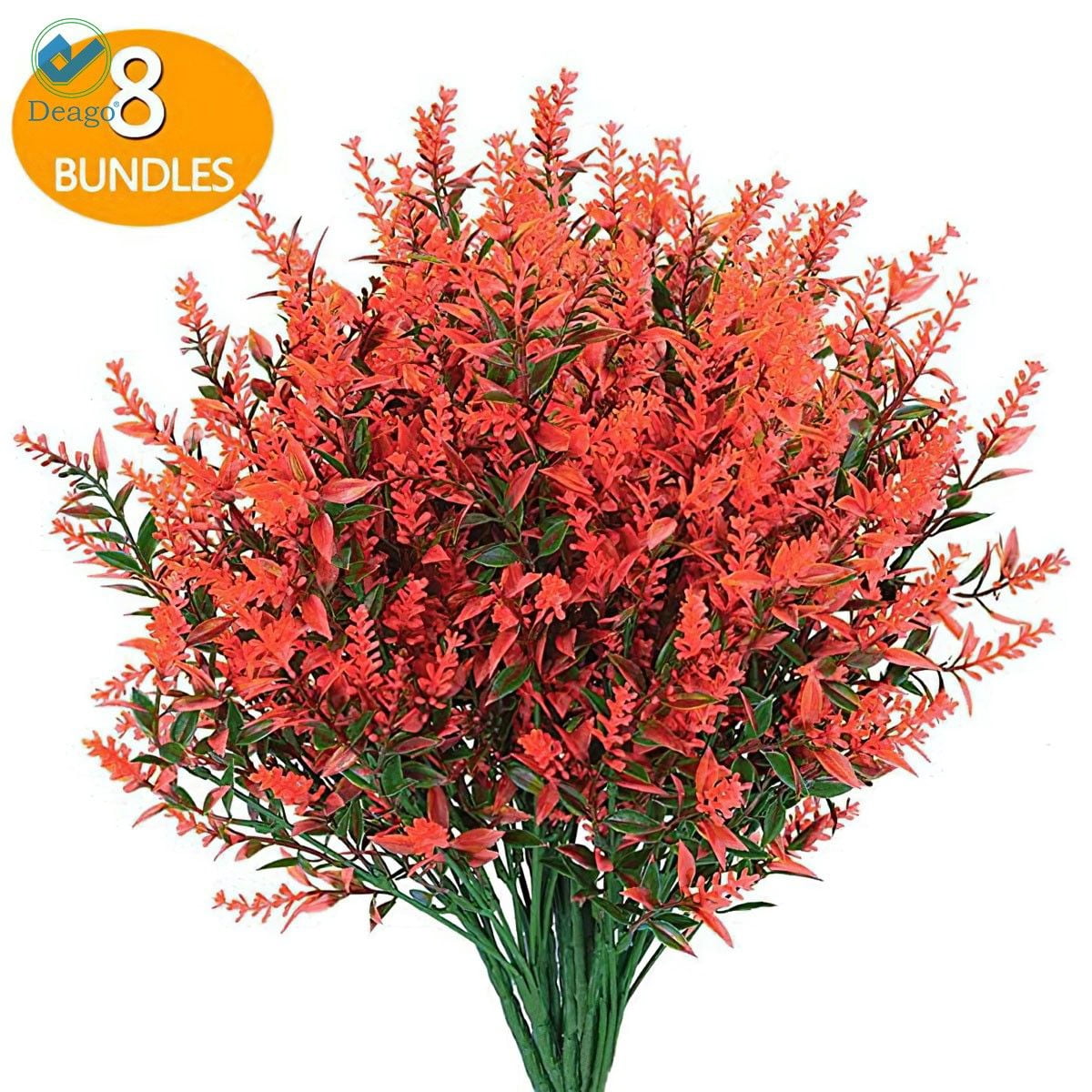 Deago 24 Bundles Artificial Lavender Flowers Outdoor Fake Flowers for Decoration UV Resistant No Fade Faux Plastic Plants Garden Porch Window Box Decor (Red)