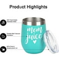 thumbnail image 2 of Mom Juice Wine Tumbler Mom Birthday Gifts for Mom New Mom Mothers to be Wife Women Her, Mother''s Day Gifts from Daughter Son Kids, 12 Oz Insulated Stainless Steel Wine Tumbler with Lid, Mint, 2 of 6