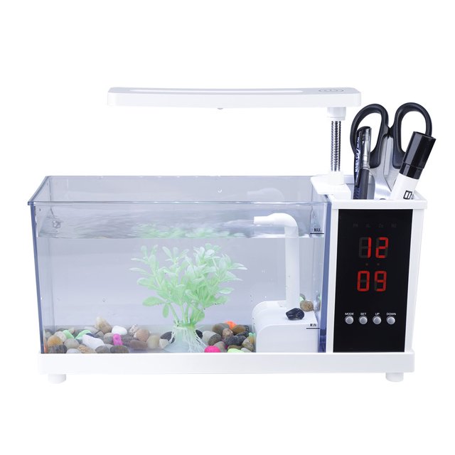 Mini acuario multifuncional ANGGREK USB electrónico con luz LED y reloj