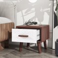thumbnail image 2 of End Table with 1 Drawer Adorned with Embossed Patterns, 15” Tall Sofa Side Table with 1 Drawers, Large Storage Rustic Wood Square Storage Cabinet for Living Room,Bedroom,Office(Brown), 2 of 9