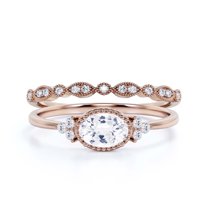 Gorgeous Art nouvea 1.90 Carat Oval Cut Diamond Moissanite Affordable Engagement Ring, Moissanite Wedding Ring, One Matching Band in 10k Solid Rose Gold Gift For Her, Promise Ring, Anniversary Gift