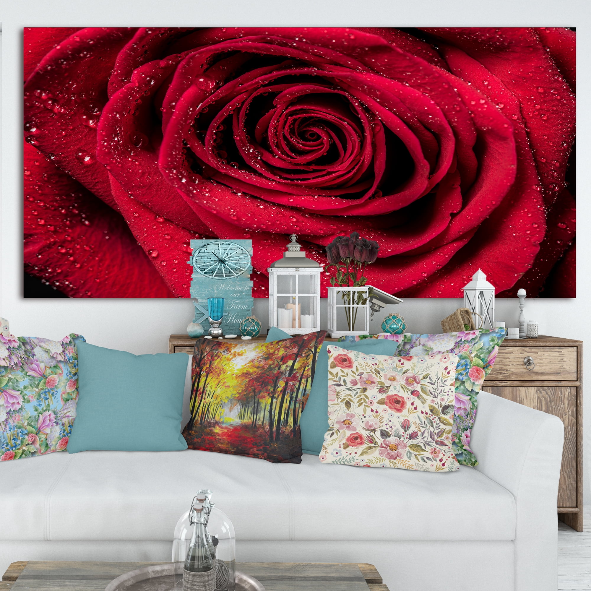 Designart 'Red Rose Petals with Rain Droplets ' Floral Art Canvas Print
