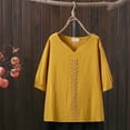thumbnail image 2 of Birdeem Blouses pour Femmes Printemps Été Couleur Unie Broderie T-Shirt Décontracté Manches Courtes Col Rond Hauts Blouse en Coton Lin, 2 of 12