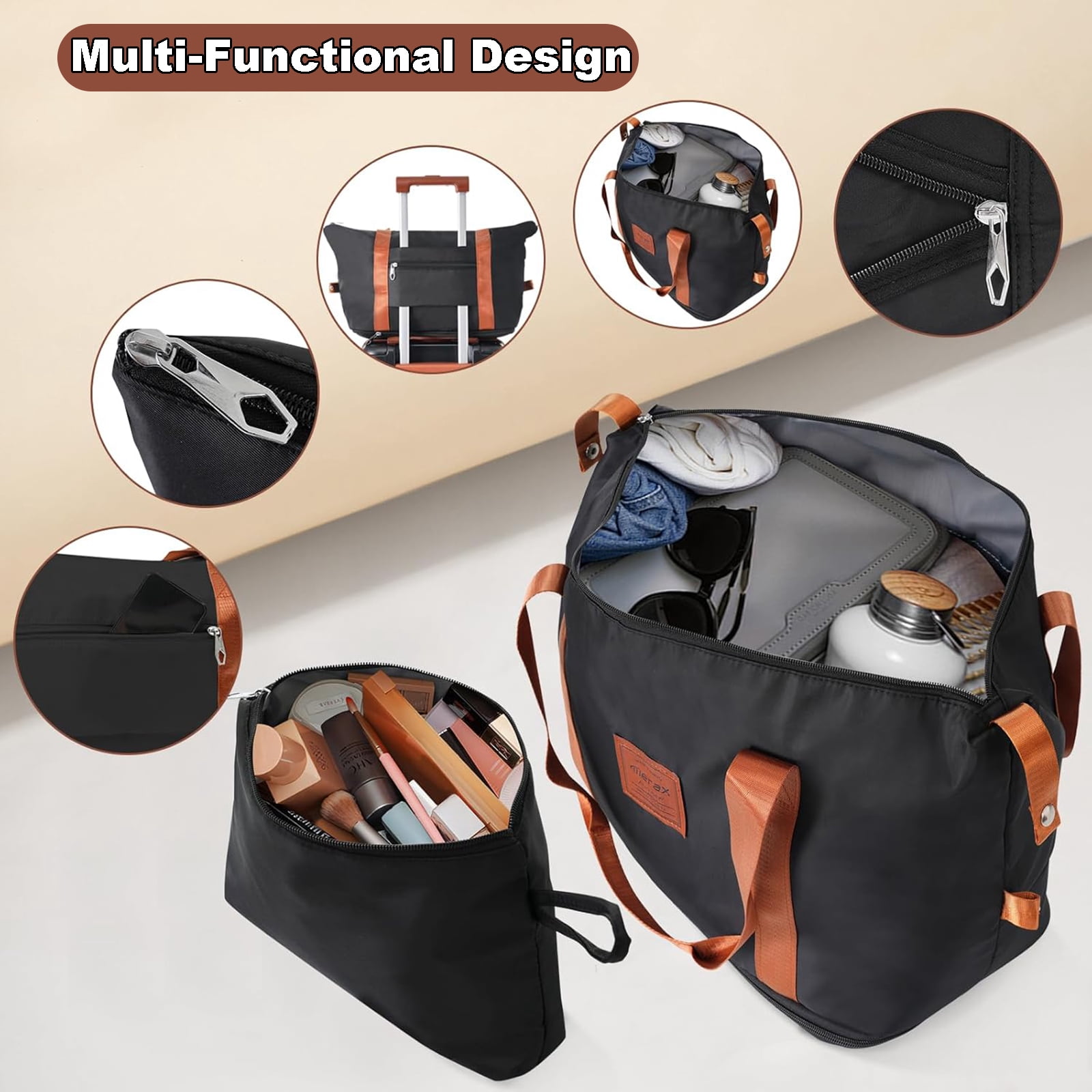 Luggage Sets 3 Piece Lightweight Hardside Rugged Travel Suitcase with Wheels, 22” x 14” x 9” Airline Approved, TSA Lock, Black Brown
