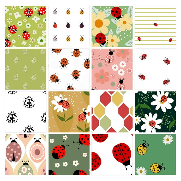 Soimoi 16 Pc Fat Quarter Bundle,LadybugPrint 18"x 22"DIY Patchwork-100% CottonPre-Cut Quilting Fabric Multicolor