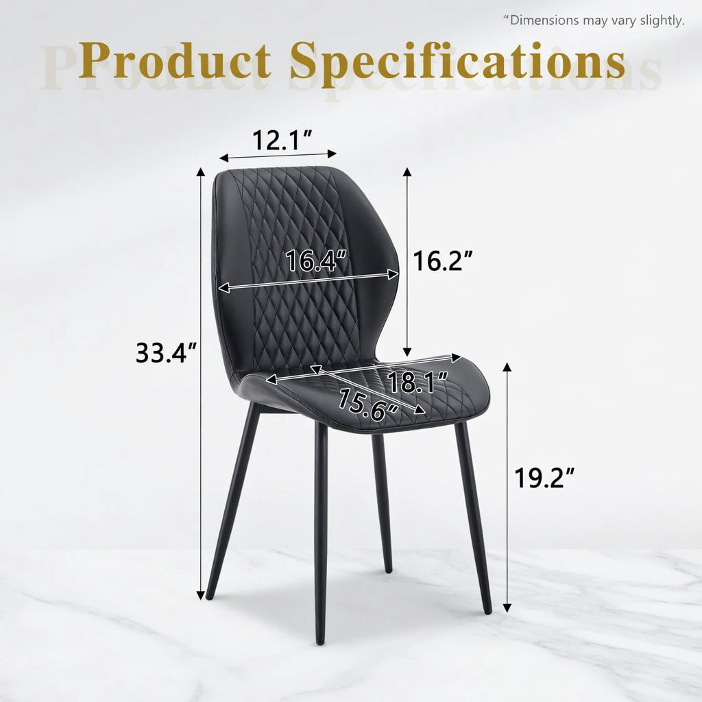 Hommoo Set of 4 Modern Diamond-Quilted PU Dining Chairs with Sleek Black Metal Legs, Ergonomic Upholstered Chairs for Dining Room, Cafe & Small Spaces, Black
