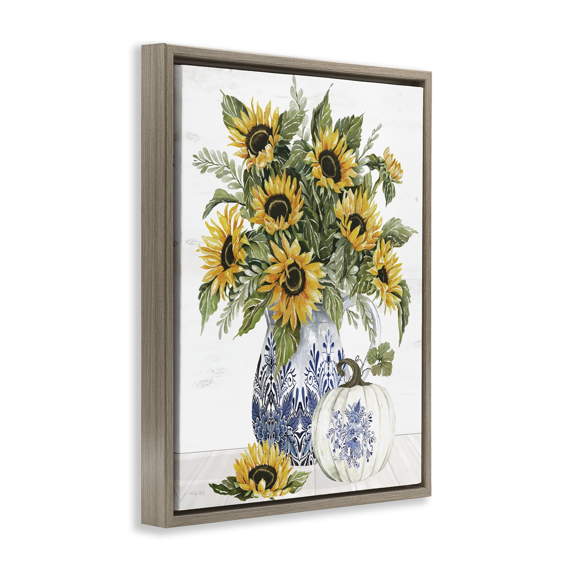 Stupell Industries Imperial Autumn Sunflowers Brown Framed Floater Canvas Wall Art, design by Cindy Jacobs