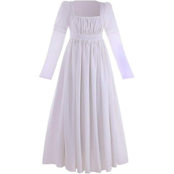 Women's White Regency Dress Empire Waist Jane Austen Dress Tea Party Medieval Vintage Ball Gown