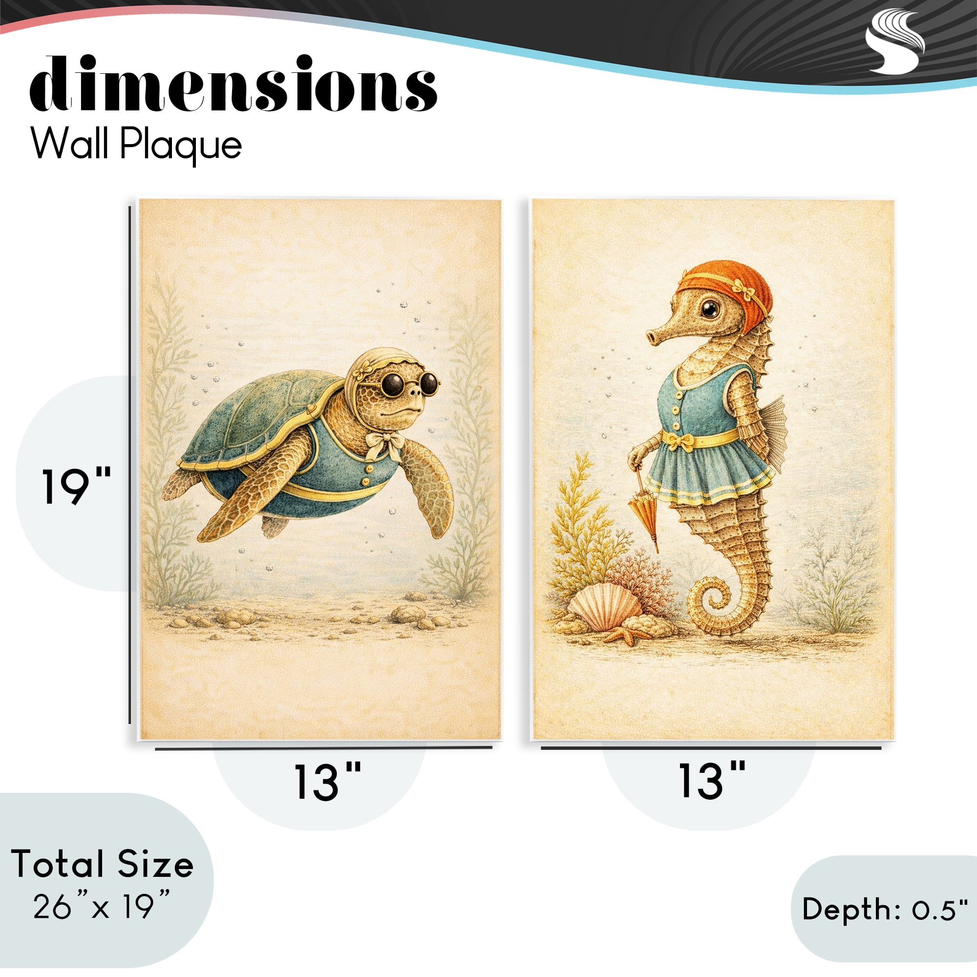 Stupell Industries Vintage Maritime Bathing Animals 2 Piece Wall Plaque Art Set, design by Grotto Studios