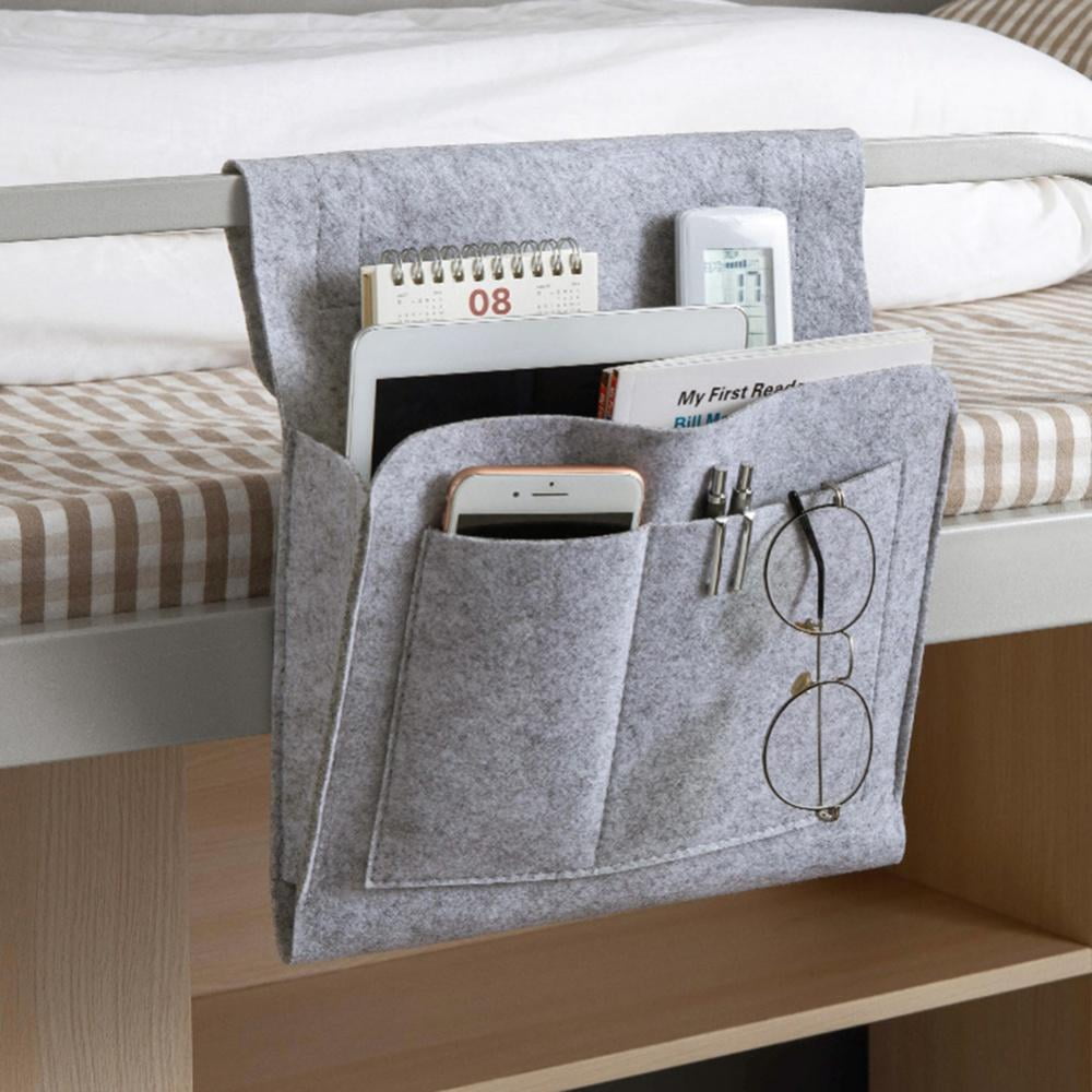 Magazine Cabinet Hanging Storage Pocket for Sofa Table Home College Dorm Bed Rails Light Grey Owoda Felt Bedside Organizer with 4 Small Bags Cable Holes 