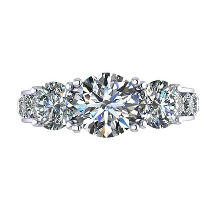 - Silver & CZ 3 Stone Ring (Euro) side CZs White Gold Plated Size 7