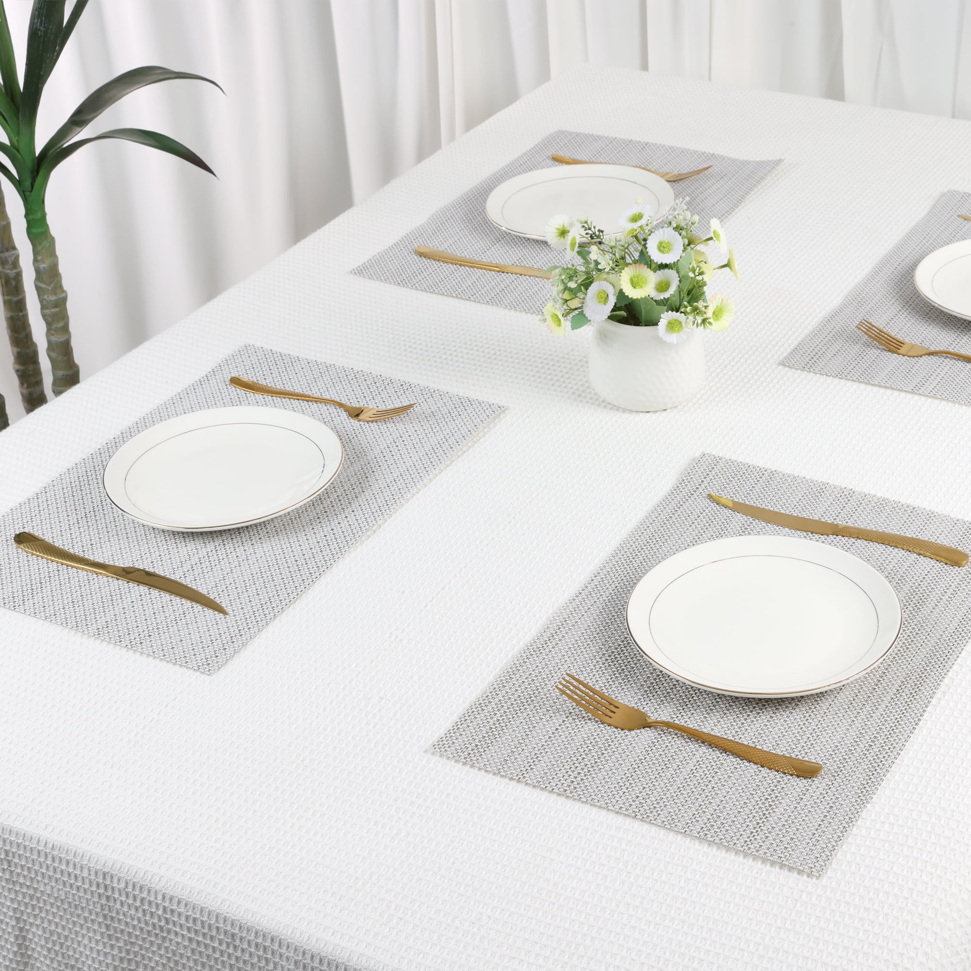 Unique Bargains Set of 6 Polyvinyl Chloride Solid Placemats Beige 18*12in
