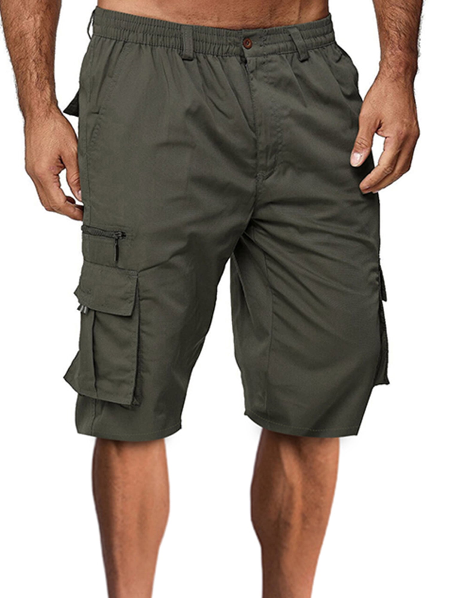 VISgogo Men Sports Casual Shorts, Elastic Waist Solid Color Pockets ...