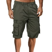 VISgogo Men Sports Casual Shorts, Elastic Waist Solid Color Pockets Loose Straight Short Pants