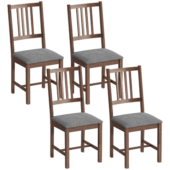 Set of 4 Dining Chairs, Upholstered Dining Room Chairs with Rubberwood Legs and Slat Backrest for Kitchen, Gray