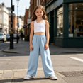 thumbnail image 5 of CPNG Girls Sweatpants Elastic High Waist Straight Wide Leg Baggy Pants Loose Fit Lightweight Breathable Street Style Casual Pants, 5 of 6