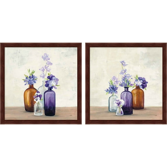 Great Art Now Windowsill Garden by Julia Purinton, 2 Piece Framed Art Set Each 13"W x 13"H