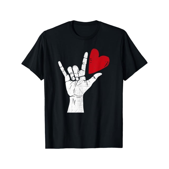 Camiseta de San Valentín con el texto "Te amo" en lenguaje de señas