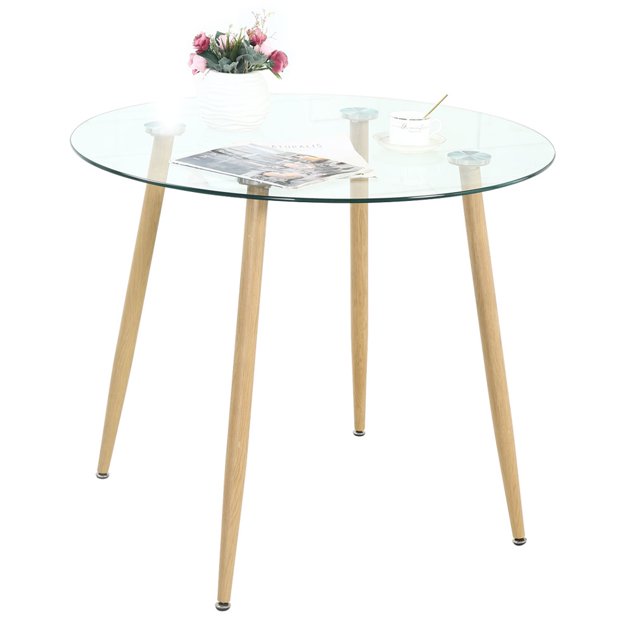 Dining Table Modern Kitchen and Dining Table with Glass Top and Stainless Steel Base