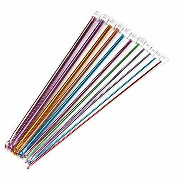 11 Different Size 10.5" Multicolour Aluminum Tunisian/Afghan Crochet Hook Needles (Pack of 11,2.0mm-8mm)