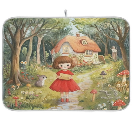 

WOBOGO Forest Cabin Kitchen Drying Mat Heat Resistant Drainage with Non-Slip Rubber Backing Hides Stains Super Absorbent Easy to Clean 16×18in