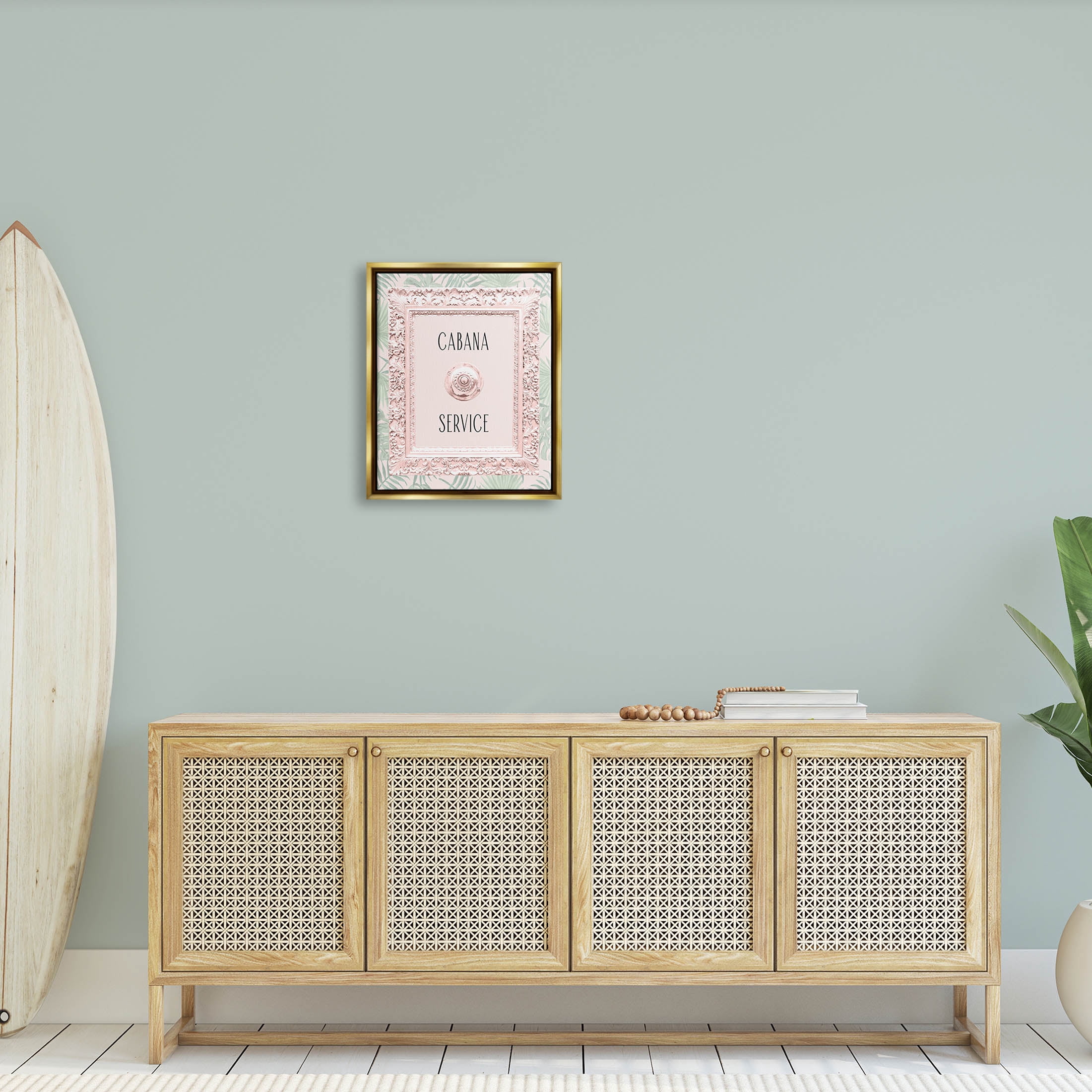 Stupell Industries Cabana Service Tropical Leaves Graphic Art Metallic Gold Floating Framed Canvas Print Wall Art, Design by Lil' Rue