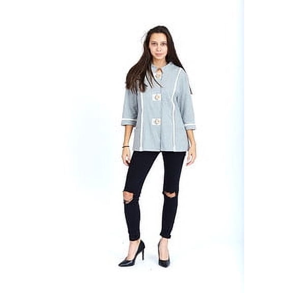 D-Design Women's Button Down 3/4 Sleeve Mandarin Collar Neck Knit Cardigan Sweater